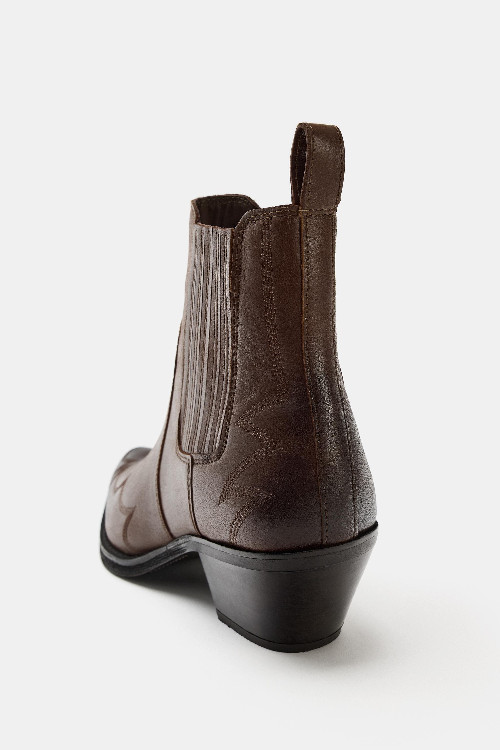 EMBROIDERED LEATHER COWBOY ANKLE BOOTS